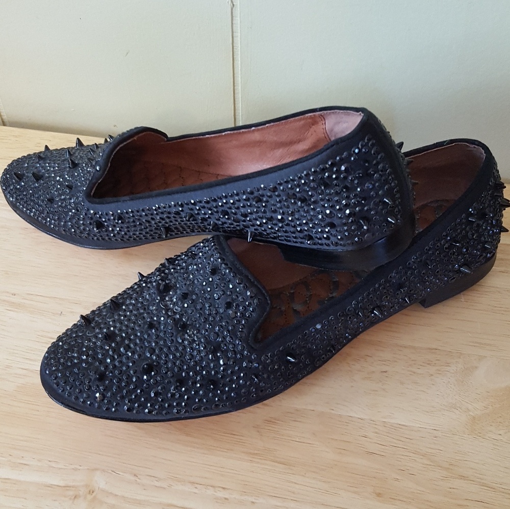 Sam Edelman 8.5 black Spiked sequined loafers